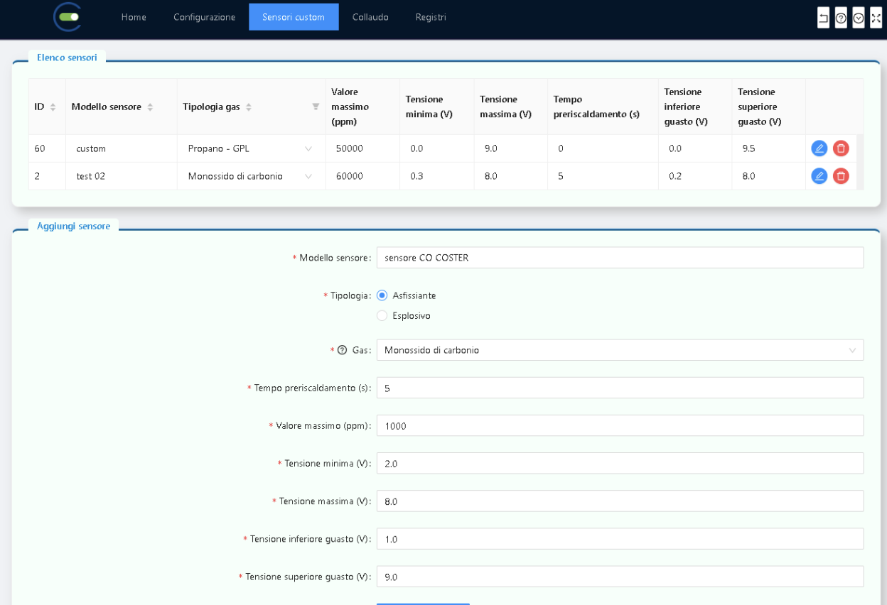 Programmazione di un nuovo sensore sul controllore tramite ModBus.Fonte: COSTER