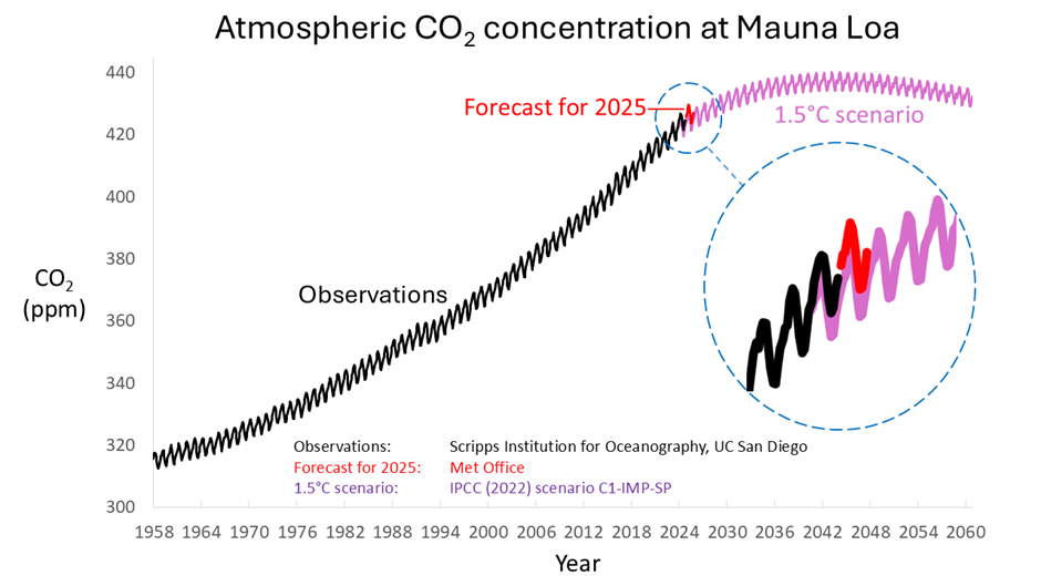 met office aumento concentrazione cow in atmosfera 2024 curva keeling